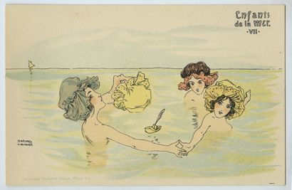 null Raphaël KIRCHNER. Children of the sea, around 1900. Series of 10 postcards,...