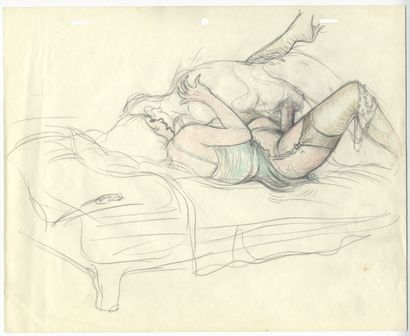 null 
In the style of Tomi UNGERER (1931-2019). Intimacies, circa 1980. 4 pencil...
