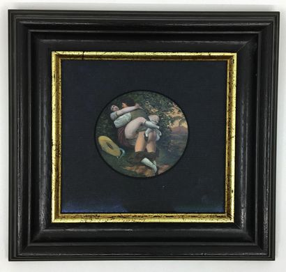 null Unidentified artist]. Country scene, mid-19th century. Miniature, oil on wood,...