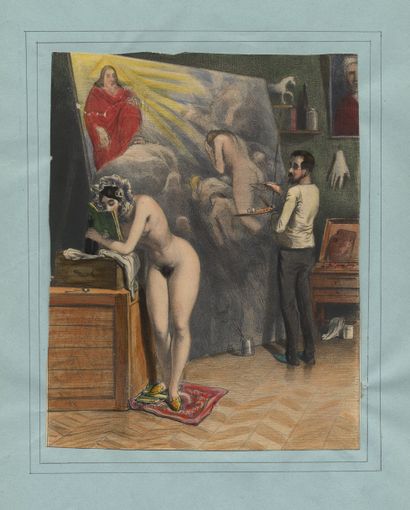 null CURIOSA. Achille DEVÉRIA and his friends]. Scenes of genre, around 1850. 15...