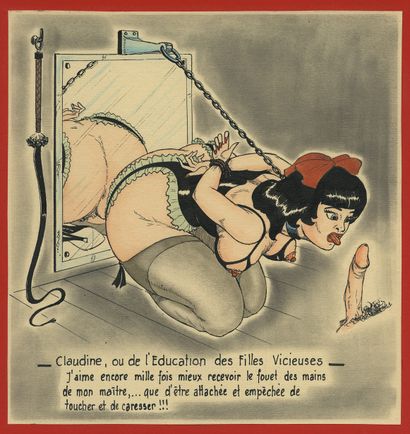 null JIM. Claudine ou l'éducation des filles vicieuses, vers 1950. 6 dessins originaux...
