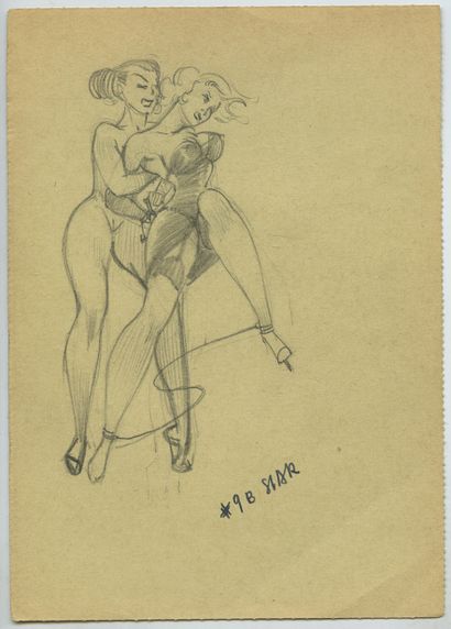 null JIM (1918-1964). Baroness Steel, ca. 1950. 63 preparatory sketches, 14.4 x 10...