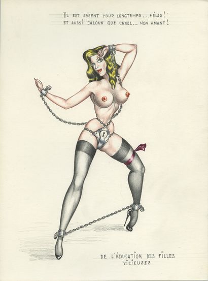 null JIM. On the education of vicious girls, circa 1950. 6 original watercolour drawings,...