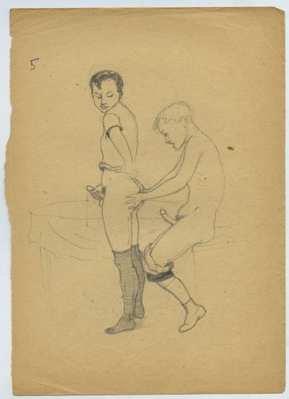 null Unidentified Hungarian artist]. Complicities , ca. 1930. 19 pencil drawings,...
