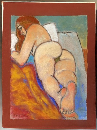 null Michael BASTOW (né en 1943). Étude de nu, vers 1980. Pastel, 32,5 x 24 cm.