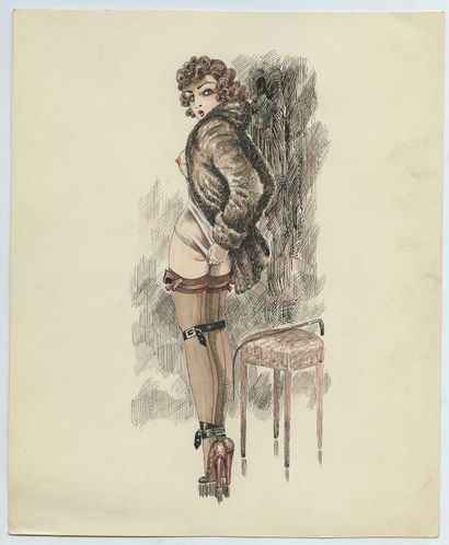 null Unidentified artists]. Scenes of Flogging, ca. 1950-1960. 12 original ink drawings,...