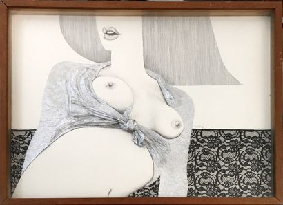 null Yvon ADAM (né en 1932). Nœud d’argent, 1967. Crayon, encre et collage sur papier,...