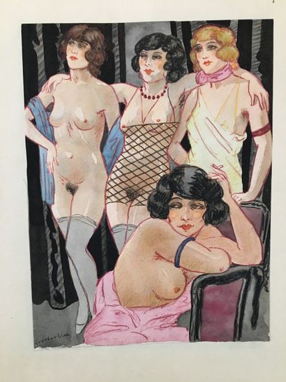 null Léon COURBOULEIX (1887-1972). Brothel girls, circa 1935. 3 original watercolors,...