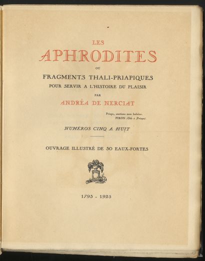 null ANDRÉA DE NERCIAT - [Frans de GEETERE]. The Aphrodites or thali-priapic fragments...