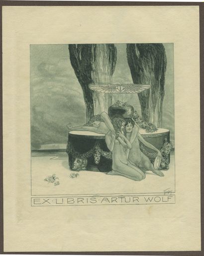 null CURIOSA. [Franz von BAYROS] Ex-libris vers 1900. Portefeuille in-4, 24,5 x 22...