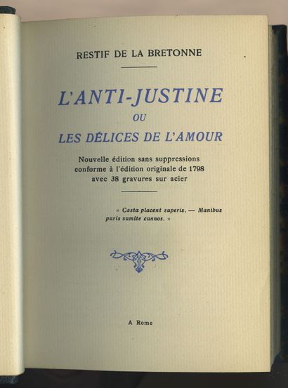null RESTIF de la BRETONNE - Léon COURBOULEIX. L’Anti-Justine ou les délices de l’amour....
