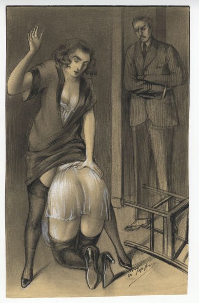 null TOPFER - G. SMIT. Scenes of flogging, ca. 1920-1930. 7 original ink drawings,...