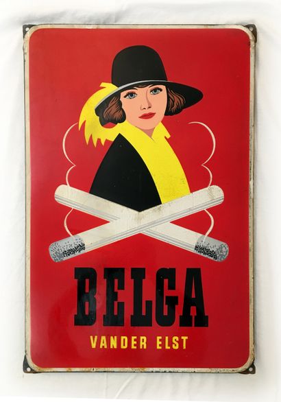 null PLAQUE ÉMAILLÉE. Léo MARFURT (1894-1977). Publicité pour les cigarettes Belga,...