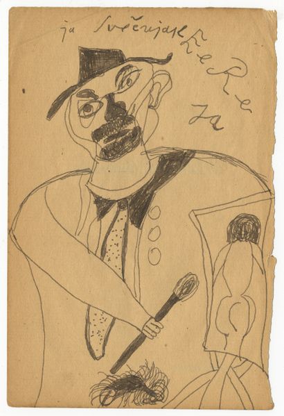 null CROATIA. Grotesque characters, circa 1950. 4 ink drawings, various sizes, 3...