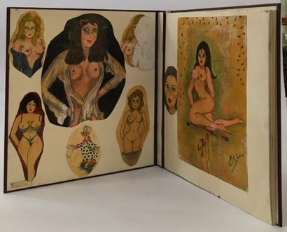 null ART BRUT. ÉRIC. 69 pencil, ink and watercolor drawings, in 2 albums, illustrated...