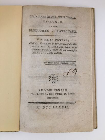 null L'accoucheur par supercherie 1782 Noir tenare. In-12 of 84 pages, modern ha...