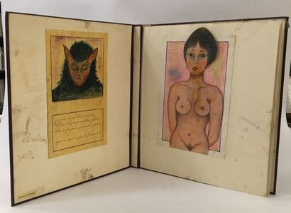 null ART BRUT. ÉRIC. 69 pencil, ink and watercolor drawings, in 2 albums, illustrated...