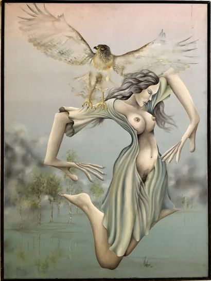 Jacques VERSARI. La Femme et l’aigle. Huile...