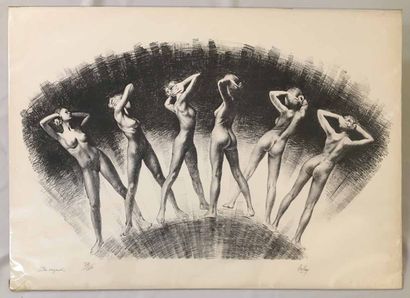 null ASLAN. Nude Study, ca. 1980. Original lithograph in black, 55,5 x 76 cm.