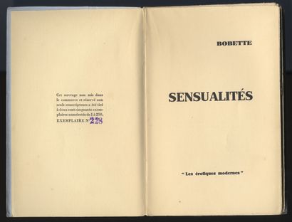 null BOBETTE. Sensualities. Les Érotiques modernes [Paris, ca. 1937]. In-8 of 172...