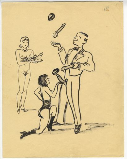 null MAG. Genre scenes, circa 1940. 14 original inks, one enhanced in colour, and...