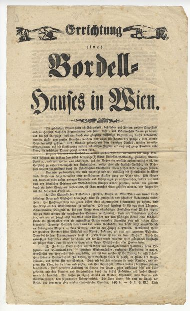 null [PROSTITUTION, VIENNE]. Bordell Hausses in Wien, xixe siècle. Placard recto-verso...