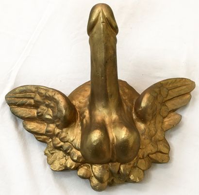 null [BROTHEL?]. Winged phallus, first half of the 20th century. Gilded plaster,...