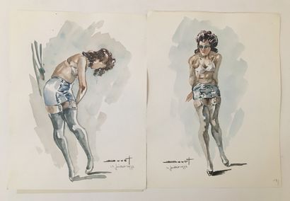 null Pierre DOUET (1898-1989). Études de nu, lingerie et divers, vers 1960-1970....