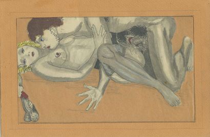 null [Mario TAUZIN, in the style of]. Orgy scene, circa 1950. 12 drawings in color,...