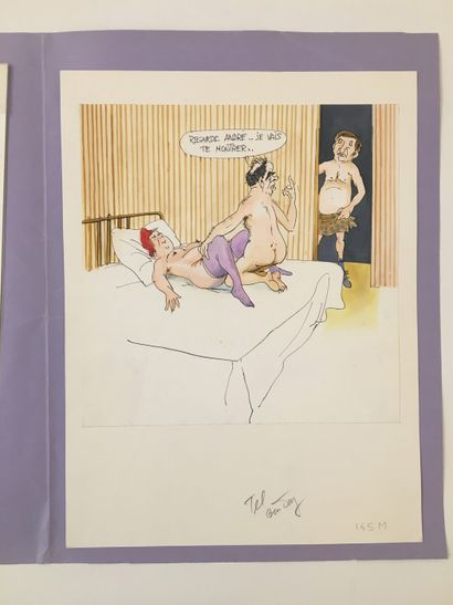 null [CURIOSA CARICURES] Politics, 1970. 15 captioned watercolors, 28.5 x 20 cm....