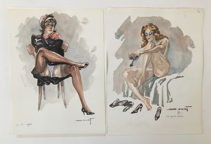 null Pierre DOUET (1898-1989). Études de nu, lingerie et divers, vers 1960-1970....