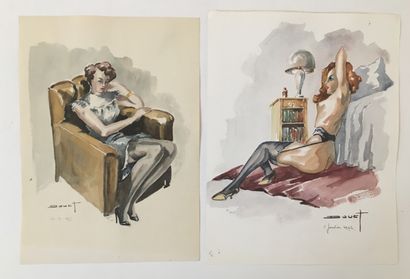 null Pierre DOUET (1898-1989). Études de nu, lingerie et divers, vers 1960-1970....