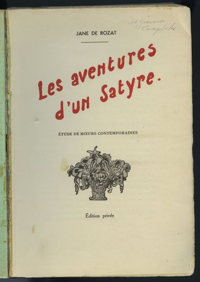 null Jane de ROZAT. The Adventures of a Satyr. A Study in Contemporary Manners. [Maurice...
