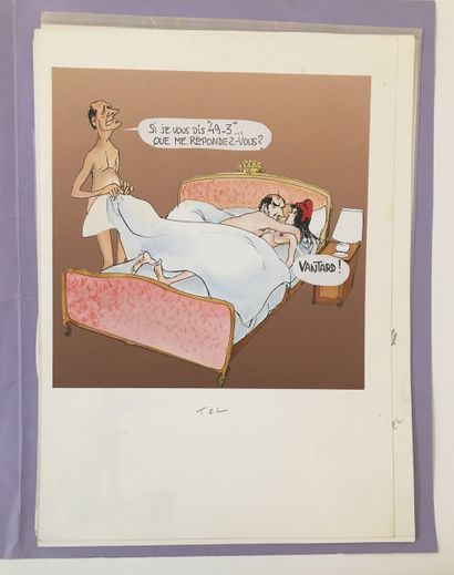 null [CARICATURES CURIOSA] Politique, 1970. 15 aquarelles légendées, 28,5 x 20 cm....
