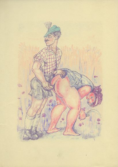 null [Unidentified Austrian Artist]. Austrian manners, ca. 1930. 9 prints heightened...