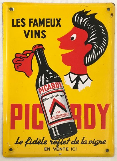 null 
PLAQUE EN TÔLE LTHOGRAPHIÉE. Picardy PICARDY "Les Fameux Vins" : Plaque émaillée...