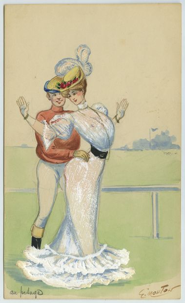 null Georges MOUTON. Parisiennes, vers 1900. 8 dessins à la gouache et à l'aquarelle,...