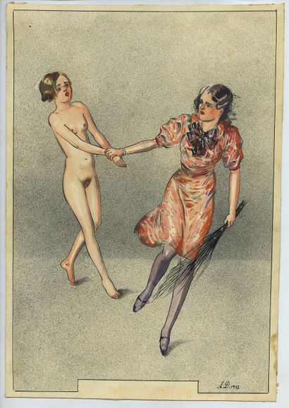 null [SADI-MAZO & others] Domination and Flogging, ca. 1930-1950. 7 drawings, pencil,...