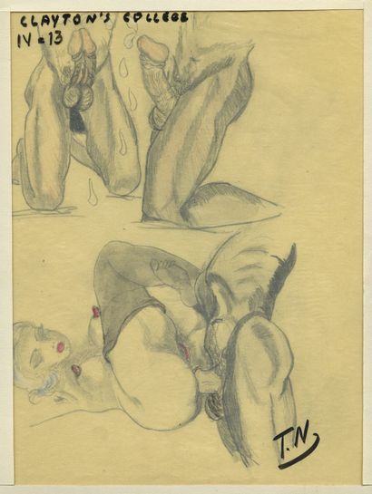null T. N. Clayton's college, circa 1950. 7 drawings in colour on paper covered with...