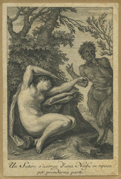 null SATIRO. Nymphes et satyres, Italie, vers 1750. 2 gravures, 17 x 11,3 cm.