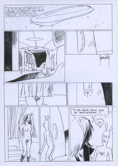 null Jean-Paul KRASSINSKY (né en 1972). Battlestar erotica, vers 2000. 4 dessins,...