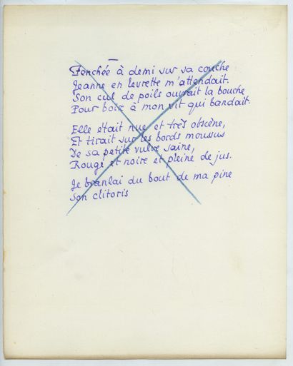 null Pierre LOUŸS. Quatrains, vers 1890. 3 feuillets manuscrits, à l'encre violette,...