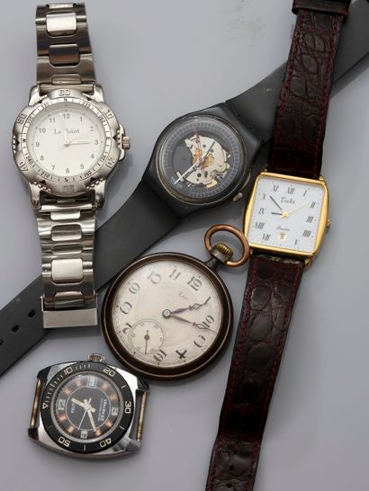 null Lot de quatre bracelet montre, boîtier KELTON, SWATCH, publicitaire Le Point,...