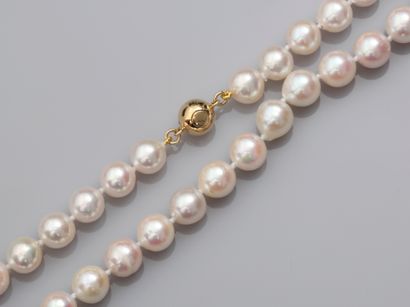 null Collier de perles de culture du Japon, 750 MM, 8,5 / 9 mm, fermoir boule en...