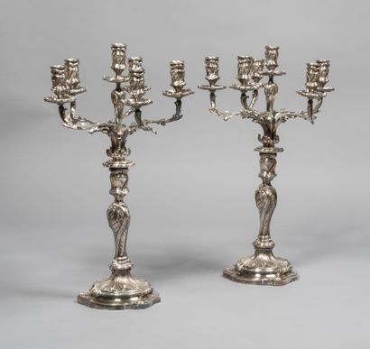 null House of CHRISTOFLE (since 1830)

Pair of five-armed silver-plated bronze torches

decorated...