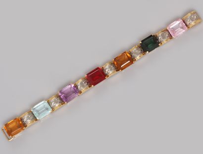  Bracelet en or rose, 750 MM, orné de pierres de synthèse et quartz, longueur 17,5...