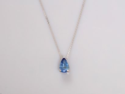 null Necklace in white gold, 750 MM, centered with a pear-cut sapphire weighing 2.84...