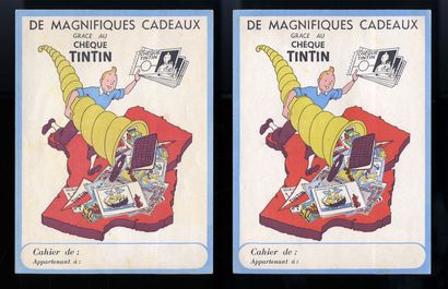 null HERGÉ. De magnifiques cadeaux grâce au chèque Tintin, vers 1960. 2 protège-cahiers...