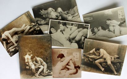 null [Photographe non identifié]. Couples dans l'intimité, vers 1900. 7 épreuves...