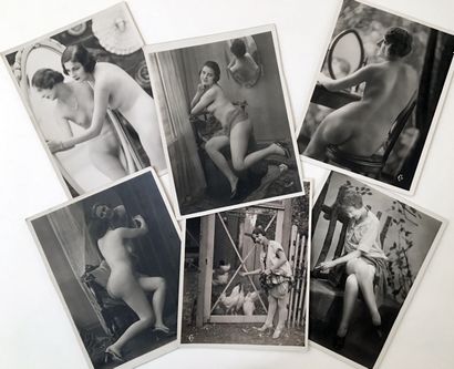 null Éditions CORONA. Études de nu, lingerie, vers 1930. 6 épreuves argentiques d’époque,...